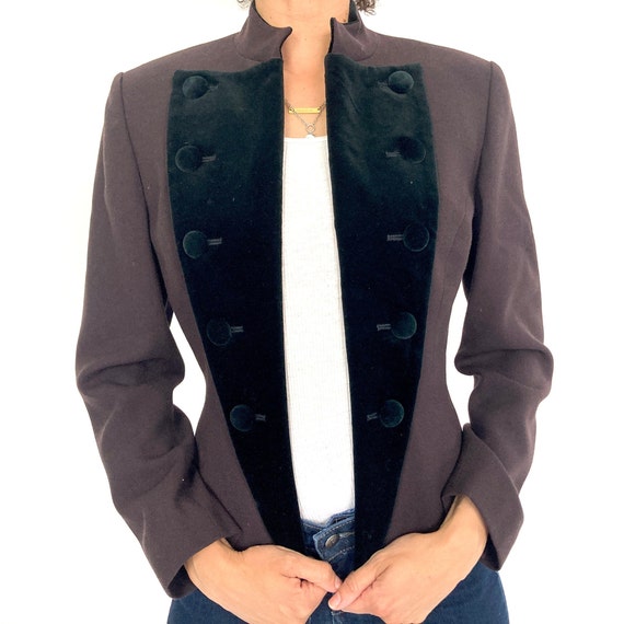 80s Brown Christian Dior Blazer Black Velvet Tuxe… - image 2