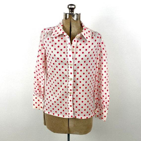 60s Red White Sheer Polka Dot Blouse Vintage Dres… - image 3