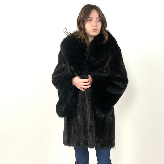 60s Black Mink Fur Coat Swing Dress Glam Jacket B… - image 7