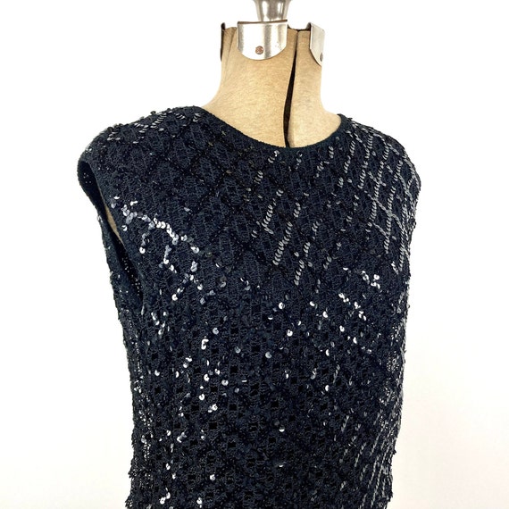 60s Black Knit Sequin Sleeveless Blouse Keyhole V… - image 7