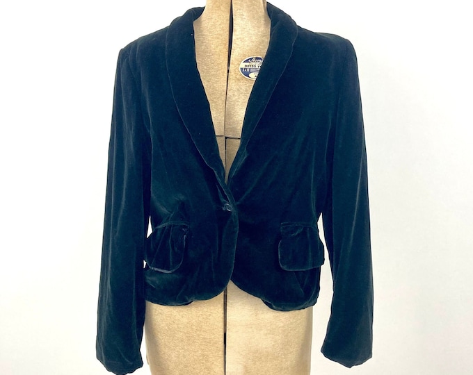 70s Black Velvet Blazer Minimalist Classic Boho Vintage Dress Jacket Xs S M