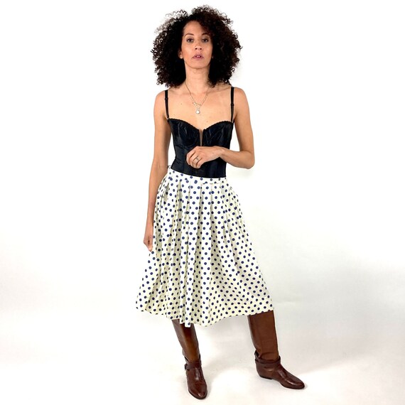 50s Cream Blue Polka Dot Full Skirt White Pleated… - image 2