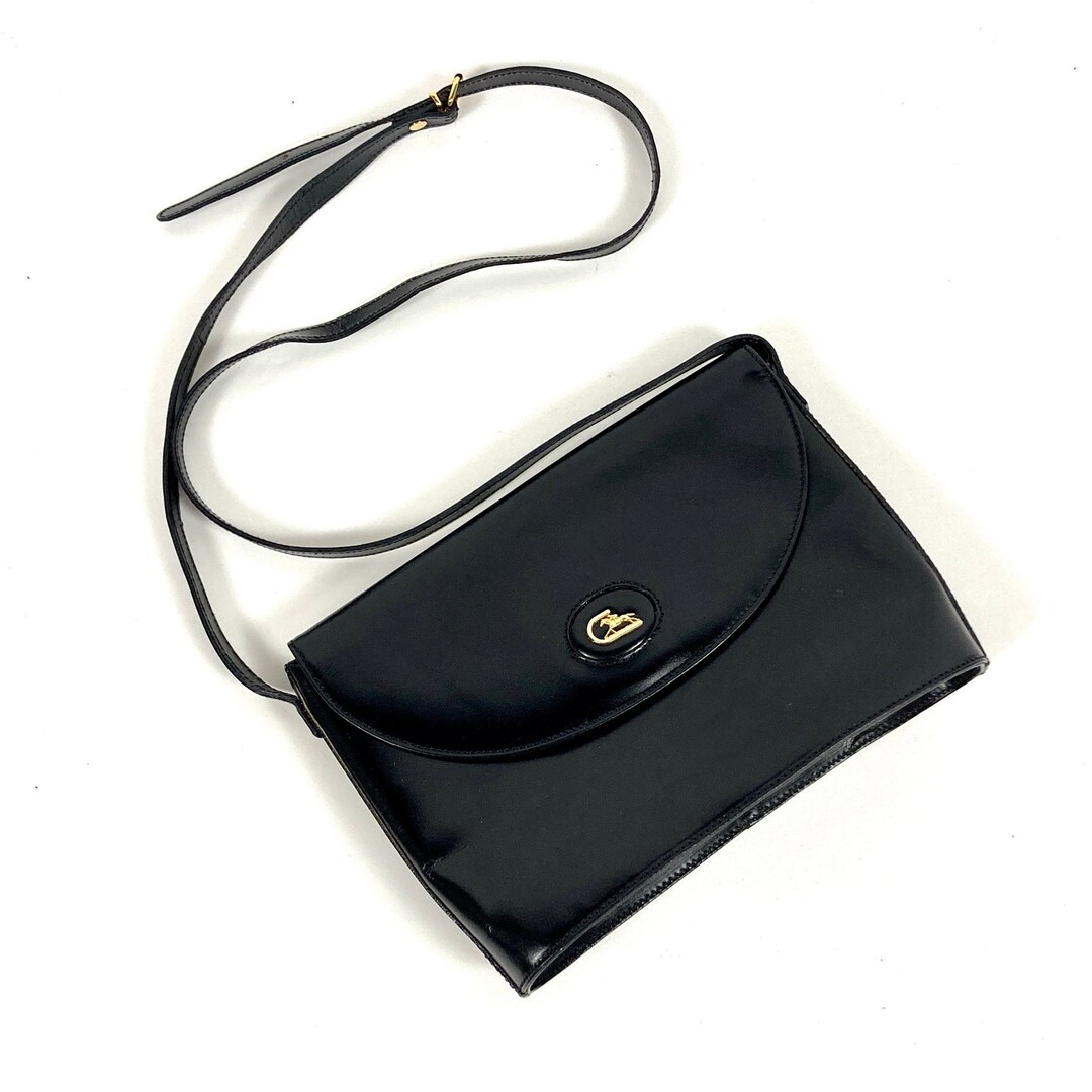 90s Black Designer Crossbody Bag Leather Flap Messenger Purse Coach