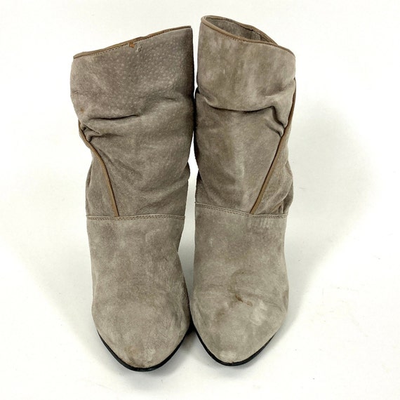 80s Gray Cropped Suede Boots Leather Pirate Booti… - image 2