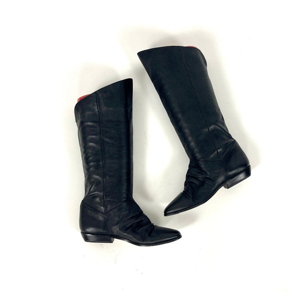 80s Black Leather Pirate Boots Cuff Flat Slouch Vintage Rocker Etsy