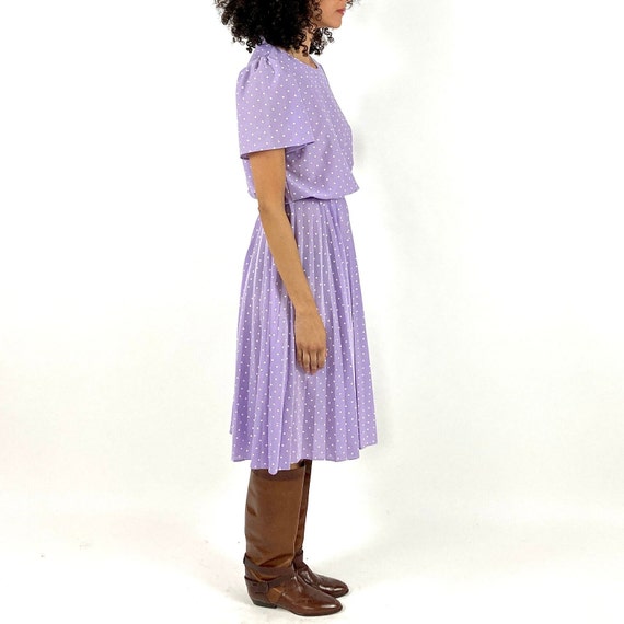 70s Purple Sheer Day Dress Lavender White Polka D… - image 6