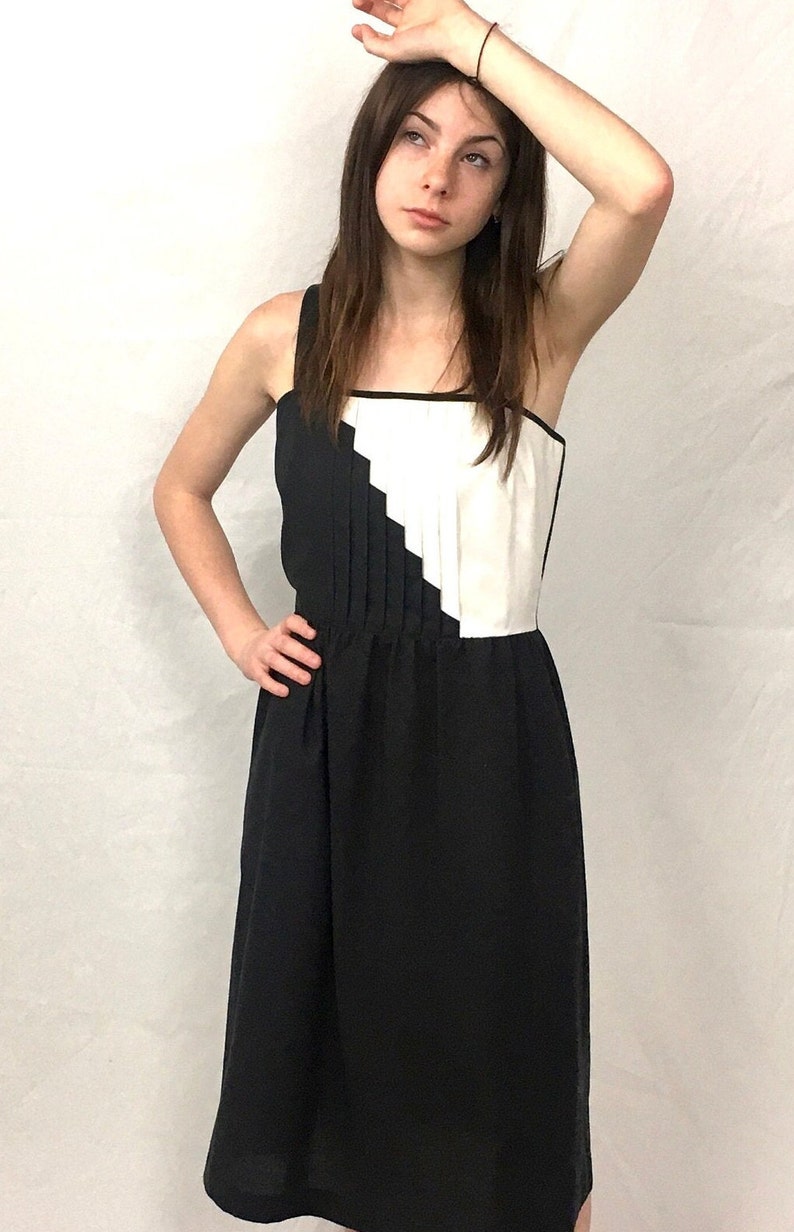 70s Lanz Midi Dress Black White Dress Pintuck Colorblock Party Dress Open Back Vintage Party Sun Dress S M image 8