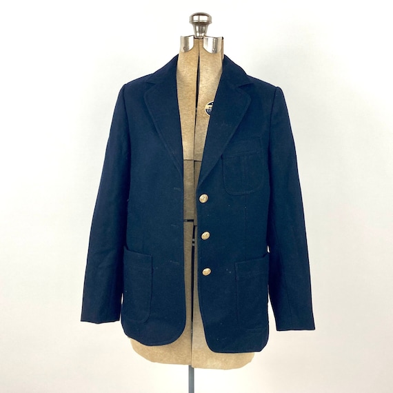 70s Navy Classic Wool Blazer Minimalist Academia … - image 5