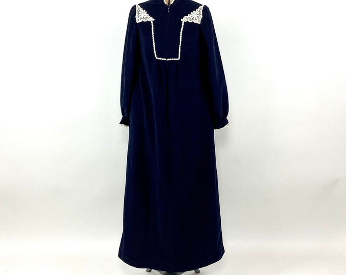 70s Black White Floral Velour Kaftan House Dress Zip Robe Dressing Gown Boho Hippie Party Nightgown Mumu Vintage Housecoat Sun Dress S M L