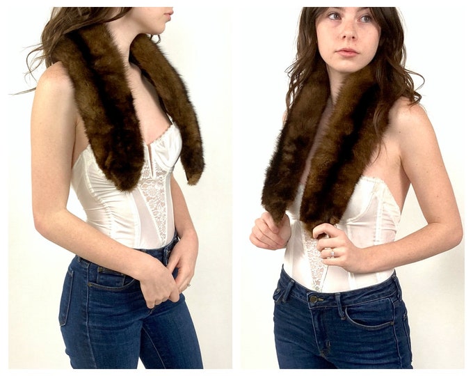 50s Brown Fox Fur Coat Collar Lush Fox Fur Scarf Stole