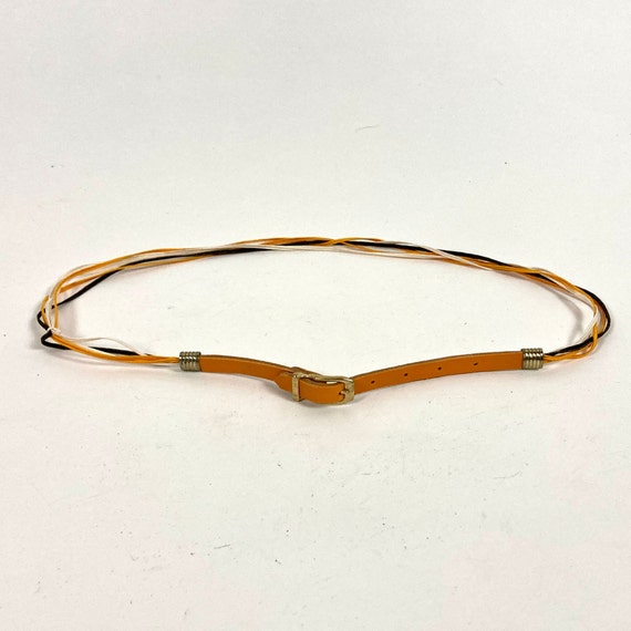 70s Skinny Leather Belt Gold Rope Belt Yellow Whi… - image 4