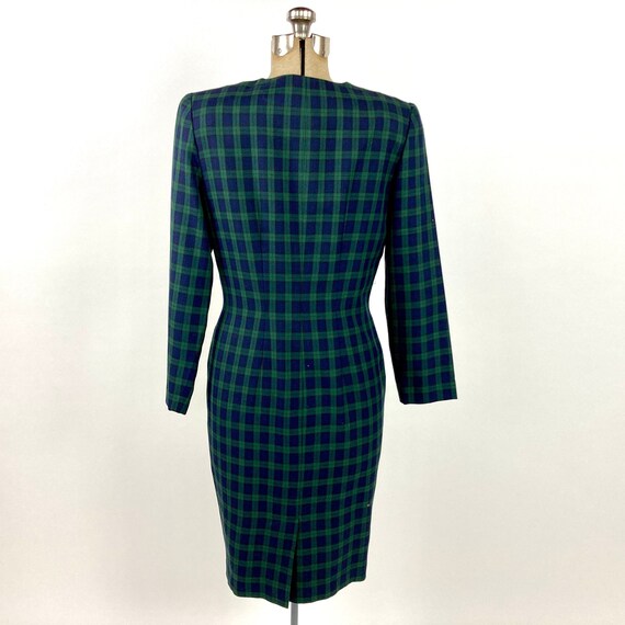 Vintage 90s Navy Blue Plaid Dress Green Plaid She… - image 5