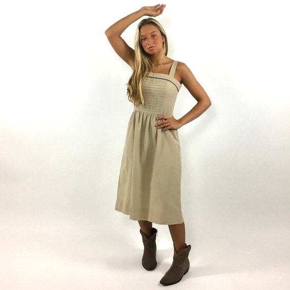 70s Lanz Khaki Pintuck Dress Full Skirt Tan Midi Pockets Sundress Party  Vintage Sun Dress Xs S - Etsy