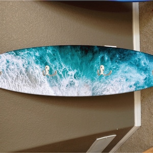 Epoxy Surfboard Towel Rack: Hawaiian Beach Decor, Pool Sign (40 inch)