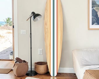Customizable Wood Surfboard Wall Decor: Hawaiian Beach Art