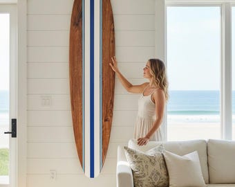 Customizable Wood Surfboard Wall Decor: Hawaiian Beach Art