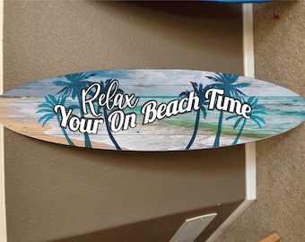 Custom Surfboard Wall Decor: Hawaiian Beach Theme, 5ft Plywood