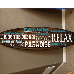 Pool Rules surf board surfboard decor hawaiian beach surfing beach decor Pool decor, Pool Signs