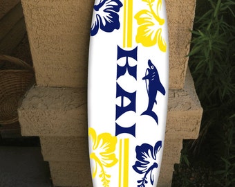Custom Surfboard Wall Hanging: Hawaiian Beach Decor (48" Long)