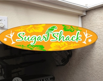 Custom Surfboard Wall Decor: Hawaiian Beach Sign, Personalized Name