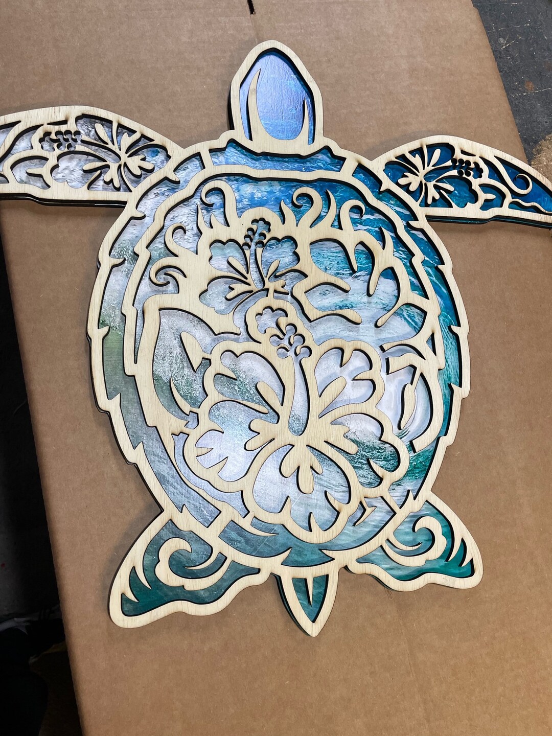 Custom Laser Cut Sea Turtle Wall Art: Hawaiian Hibiscus Decor - Etsy