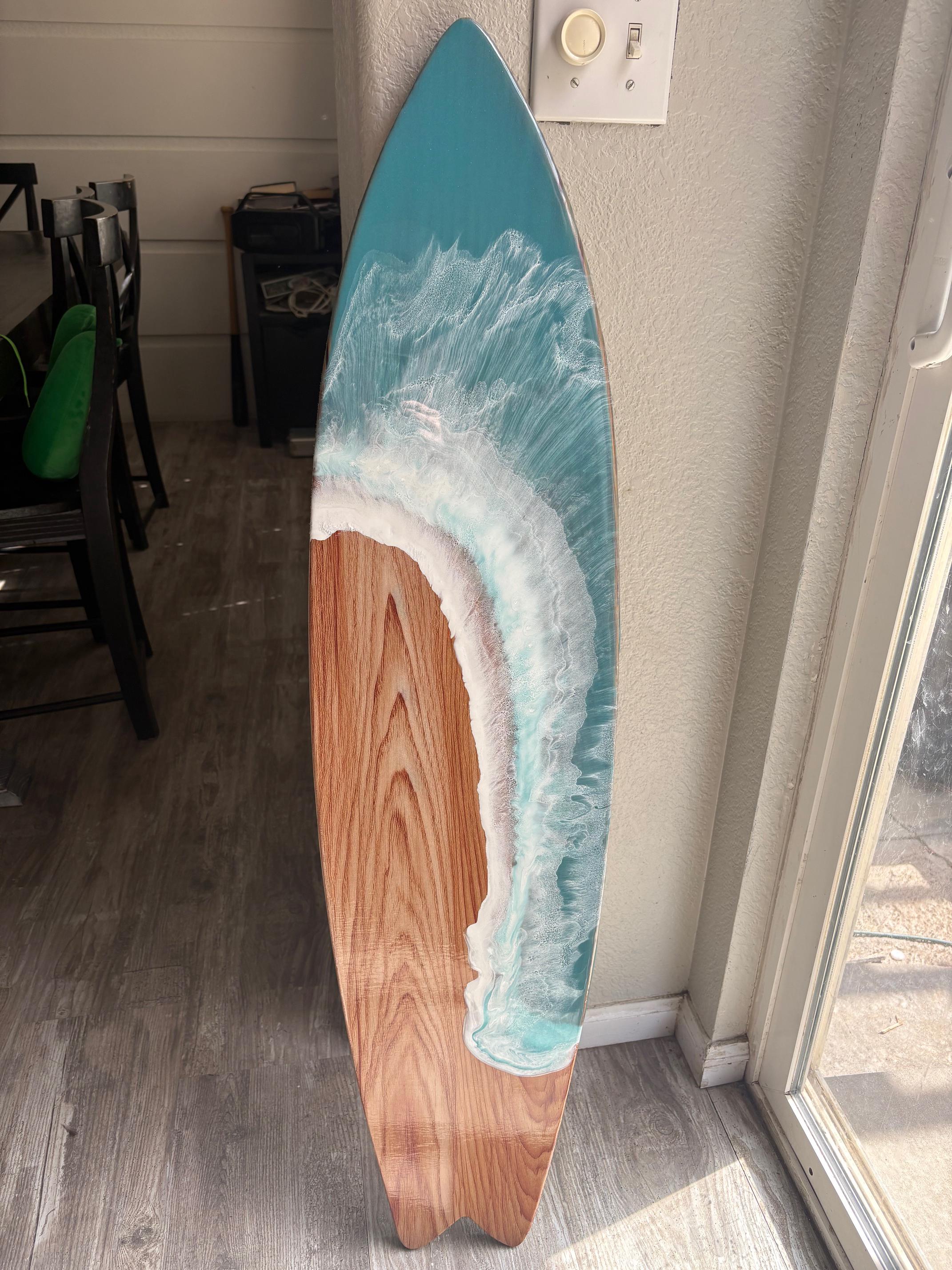 Large Surfboard with Epoxy Resin Ocean Waves, Surfboard Wall Decor, Surfboard Art, Ocean Art, Surfer Gift