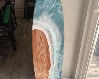 Epoxy Resin Ocean Wave Surfboard Wall Art: Coastal Decor