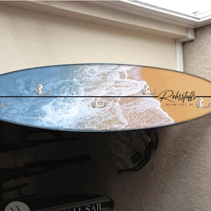 Epoxy surfboard towel rack surfboard decor hawaiian beach surfing beach decor Pool decor, Pool Signs