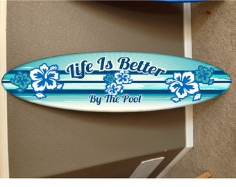 Custom Surfboard Decor: Hawaiian Beach Pool Sign (5ft)