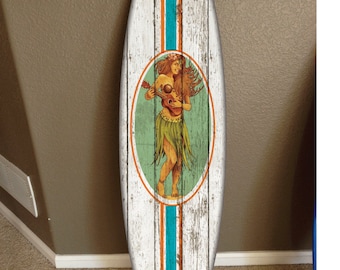 Custom Surfboard Wall Decor: Hawaiian Beach Art (4 ft)