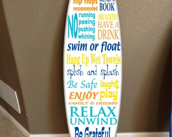 Custom Surfboard Decor: Hawaiian Beach Style Plywood Sign (48"x12")
