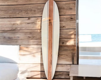 Customizable Wood Surfboard Wall Decor: Hawaiian Beach Art