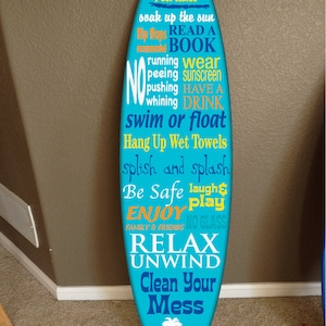 EPOXY board surf board surfboard decor hawaiian beach surfing beach decor Pool decor, Pool Signs