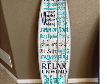 Custom Surfboard Decor: Hawaiian Beach Pool Sign (48"x12")