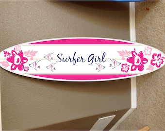 Custom Surfboard Decor: Surfer Girl Hawaiian Beach Wall Hanging (48"x12")