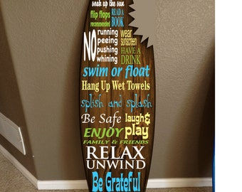 Custom Surfboard Pool Decor: Hawaiian Beach Sign (48"x12")