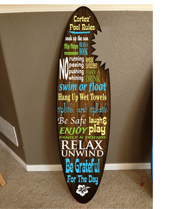Custom Surfboard Pool Decor: Hawaiian Beach Sign (48
