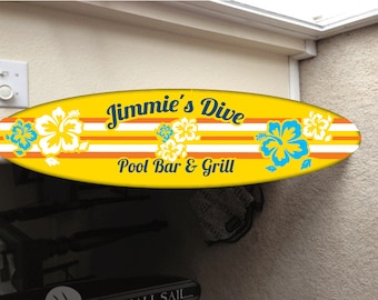Custom Surfboard Decor: Hawaiian Beach Pool Sign (48"x12")