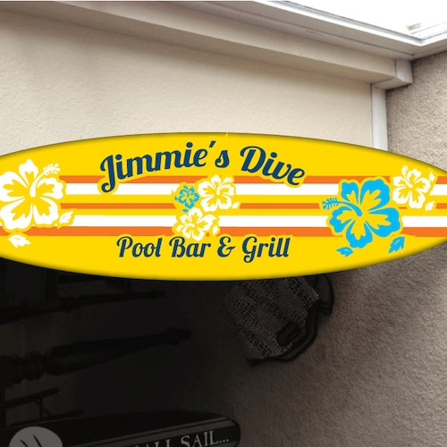 surfboard pool decor