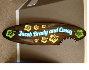 カスタムサーフボードデコレーション：ハワイアンビーチウッドサイン、プールデコレーション（48インチ×12インチ）