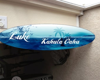 Custom Surfboard Wall Hanging: Hawaiian Beach Decor (48" Long)