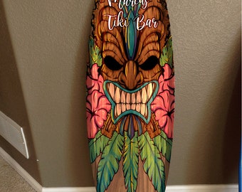 Custom Tiki Surfboard Wall Decor: Hawaiian Beach Art (6ft)