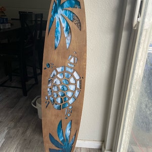 80&quot; Hawaiian style surfboards / Sea turtle wall hanging / hibiscus flower decor / pineapple decor / beach decor / surfboard hanging / ocean