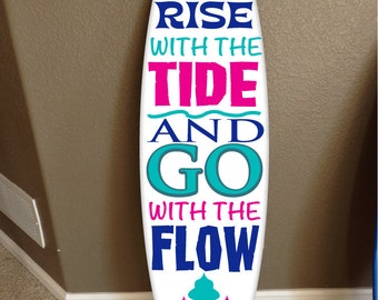 Custom Surfboard Wall Decor: Rise With The Tide, 4ft Hawaiian Beach Art