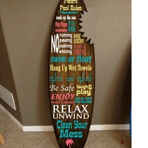surf board surfboard decor hawaiian beach surfing beach decor Pool decor, Pool Signs