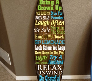 Custom Surfboard Decor: Hawaiian Beach Theme, Personalized Name (5ft)