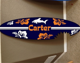 Custom Surfboard Wall Decor: Hawaiian Beach Theme, Personalized Name