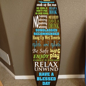 surf board surfboard decor hawaiian beach surfing beach decor Pool decor, Pool Signs