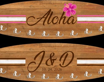 Custom Surfboard Wall Decor with Hooks: Beach House Decor (3')