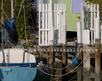 Sailboat & Boathouse Harbor Bahamas coastal print Nautical Lime Green Blue Hope Town Harbour Abaco Out Islands Hopetown Dock Beach House